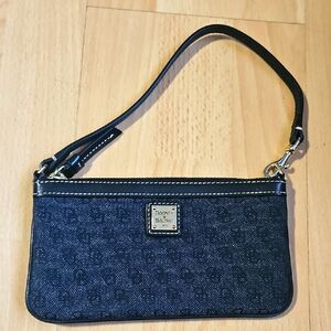 Dooney & Bourke Black Logo &Leather Wristlet with‎ Monogram.